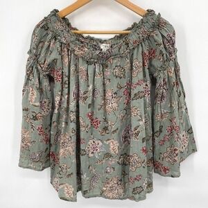 Umgee Women's Size S Babydoll Off The Shoulder Floral Boho Blouse Shirt Cottage